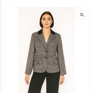 CAbi Tweed Gray Blazer Women's Size 8 Coat Wool Fox Hunt Horse Equestrian #83